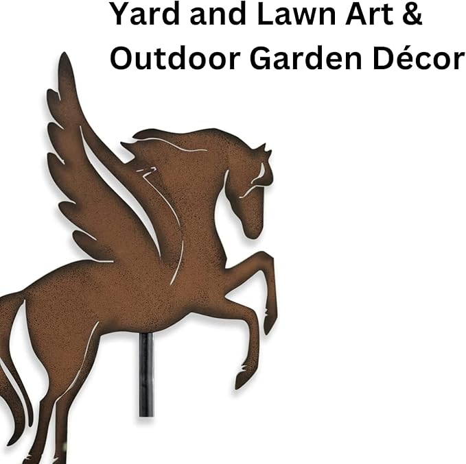 SAGEFINDS Pegasus Garden Stake | Weatherproof Metal | Decorative Horse Silhouette | Yard and Lawn Art | Outdoor Garden Décor