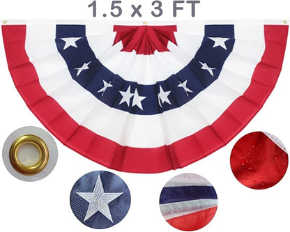 Bunting Flags Outdoor 1.5x3 Embroidery - Sturdy July 4th Decor Thick and Well Sewn - American Flag Bunting Heavy Duty Polyester Super Durable 2 Row Stitched Edge Canvas Head with 3 Brass Grommets