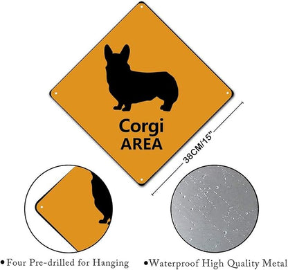 Corgi Area Xing Caution Crossing Sign Corgi Dog Aluminum Metal Sign Warning Sign Novelty Road Fence Yard Wall Decor For Indoor Outdoor Highway15x15in