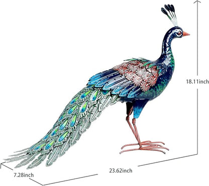 Kircust Metal Peacock Statue for Outdoor Decor - 24" L Elegant Peacock Sculpture for Garden, Patio, Yard, or Home - Weatherproof & Handcrafted Peacock Art