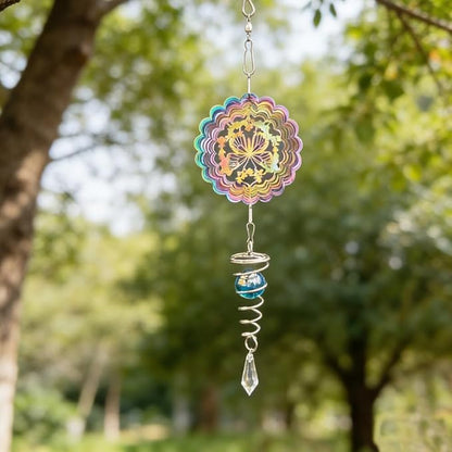 3D Kinetic Hanging Wind Spinner, Garden Stainless Steel Wind Spinners with Crystal, Butterfly Gifts for Women, Outdoor & Indoor Decoration