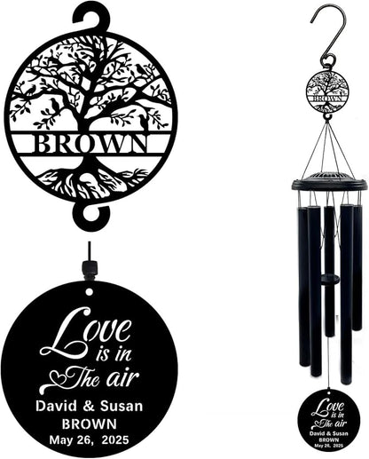 Personalized Wedding Gifts for Couple - Custom 37" Tree of Life Wind Chimes with Names & Date, Love is in The Air, Unique Bridal Shower Engagement Gift, Remembrance Home Decor