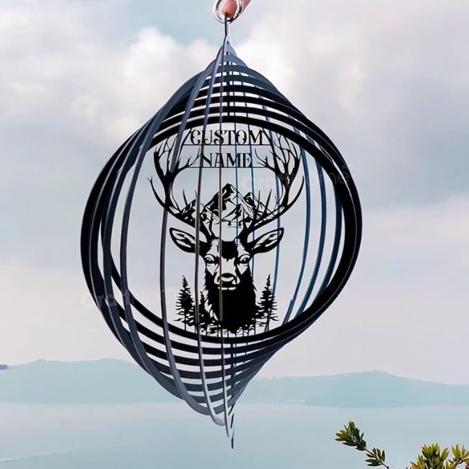 Personalized Deer Metal Wind Spinner, Custom Outdoor Ornament for Yard Display, Kinetic Wildlife Sculpture, Rustic Gift (Deer Garden Wind Spinner)