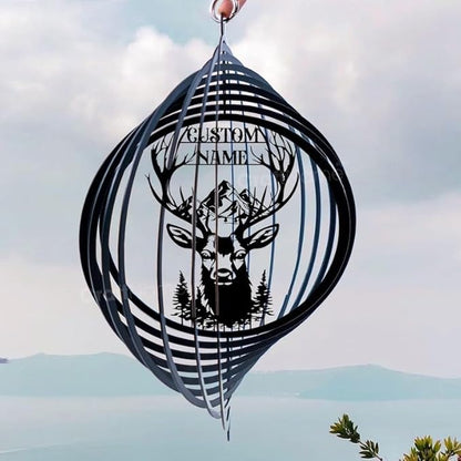 Personalized Deer Metal Wind Spinner, Custom Outdoor Ornament for Yard Display, Kinetic Wildlife Sculpture, Rustic Gift (Deer Garden Wind Spinner)