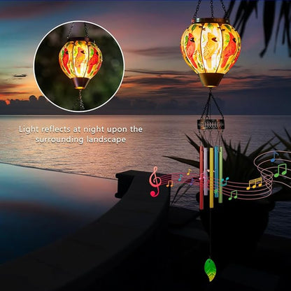 Starsoul Solar Wind Chimes for Outside, Cardinal Hot Air Balloon with Flickering Flame Solar Wind Chime, Glass Windchimes Outdoors Garden Decor, Gift for Mother's Day Mom Grandma