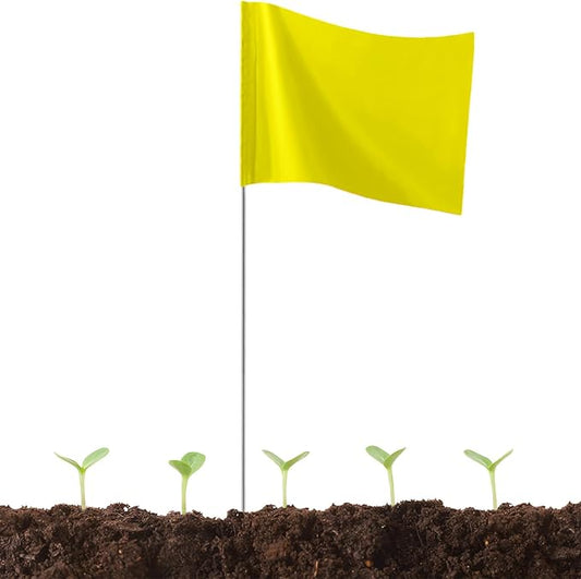 50Pack Yellow Marking Flags, JIZHGRAD 15x4x5 Inch Marker Flags Use for Yard & Lawn, Boundary & Dog Training, Survey & Landscape, Sprinkler & Surveyor, Garden & Construction, High Visibility, Sturdy, Versatile, UV & Weather Resistant