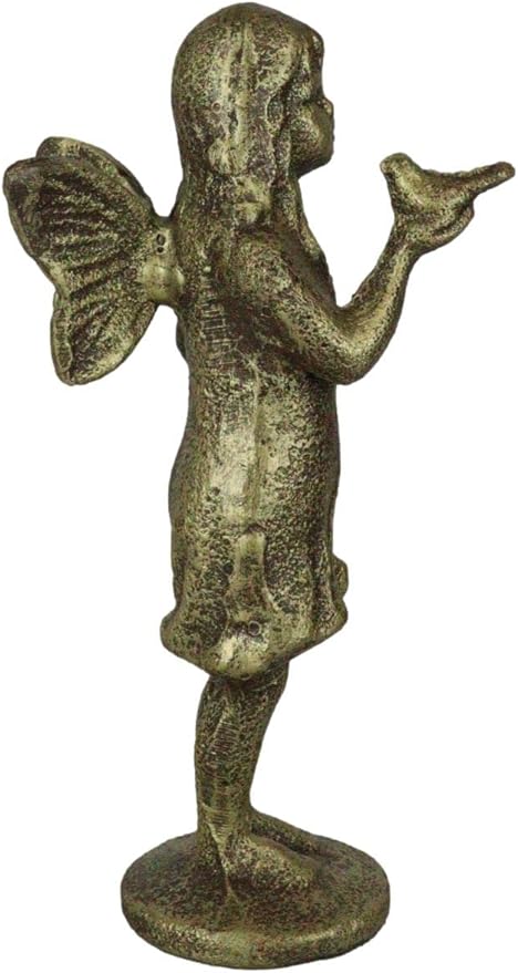Ebros Gift Cast Iron Rustic Antique Finish Enchanted Fantasy Fairy Garden Pixie Faerie Standing with Bluebird Figurine 7" H DIY Ideas for Your Home Collectible Fairies Elf Nymph Pixies