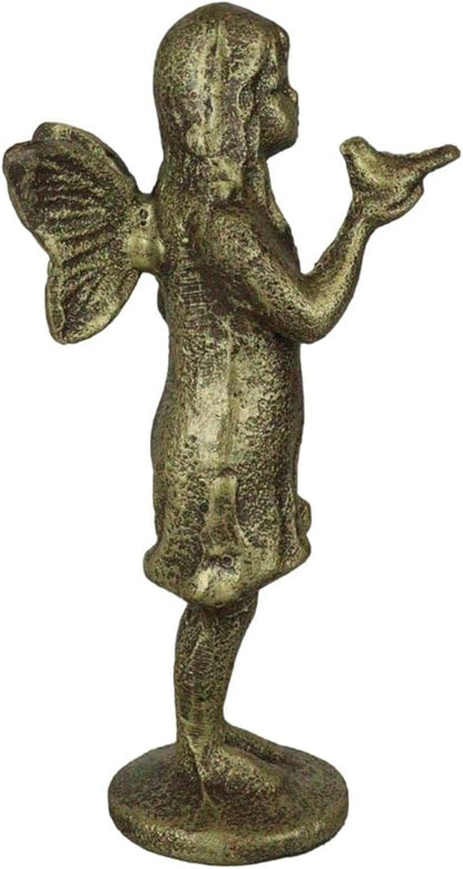Ebros Gift Cast Iron Rustic Antique Finish Enchanted Fantasy Fairy Garden Pixie Faerie Standing with Bluebird Figurine 7" H DIY Ideas for Your Home Collectible Fairies Elf Nymph Pixies