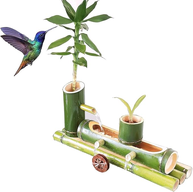 Bamboo Water Fountain for Garden & Bird Bath, Multi-Purpose Fountain with Pump, Health Benefits, Indoor/Outdoor Decoration(50cm/19.6in)