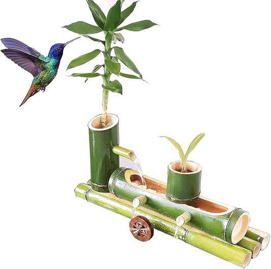 Bamboo Water Fountain for Garden & Bird Bath, Multi-Purpose Fountain with Pump, Health Benefits, Indoor/Outdoor Decoration(40cm/15.7in)