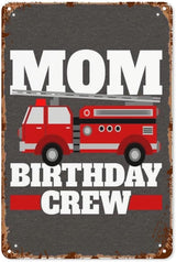 Vintage Tin Metal Sign Mom Of The Birthday Crew Fire Truck 8x12 Inches Retro Wall Decor for Home,Garden,Patio,Office,Kitchen,Bathroom,Living Room,and More! Funny Quotes & Motivational Decorations
