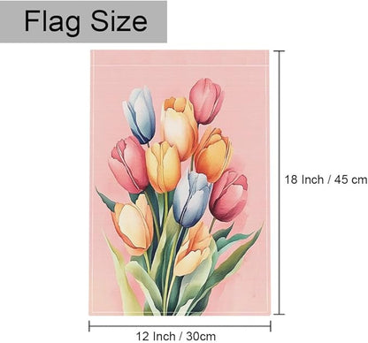 Gkyygk Pink Tulip Flower Welcome Banners Garden Flag Double Sided 12x18 Inches Farmhouse Holiday Outside Decorations Burlap Yard Flag