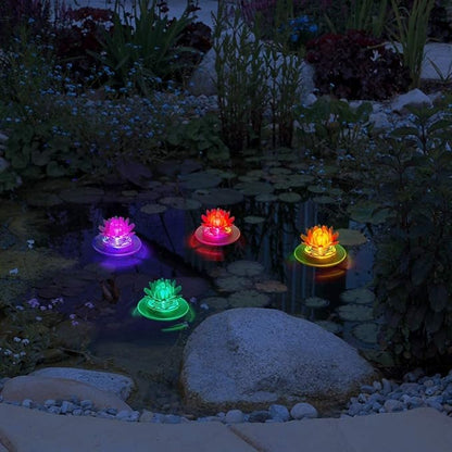 Larekook 1 Pack Solar Lotus Pond Lights, Floating Color Changing Lotus Flower Pool Lights Led Waterproof Outdoor Swimming Pool Pond Submersible Lights