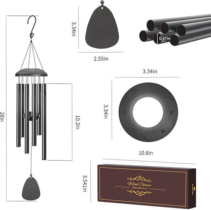 Wind Chimes Outdoor - 6 Tubes 26" Memorial Garden Chime, Retirement & Sympathy Gift for Patio Yard Decoration, Retired Gift for Mom Women Grandma Neighbors Black