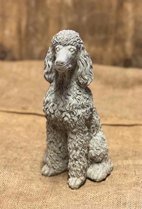 Stone Sitting Poodle Statue Concrete Resting Poodle Dog Figurine Porch Dog Memorial Sculpture