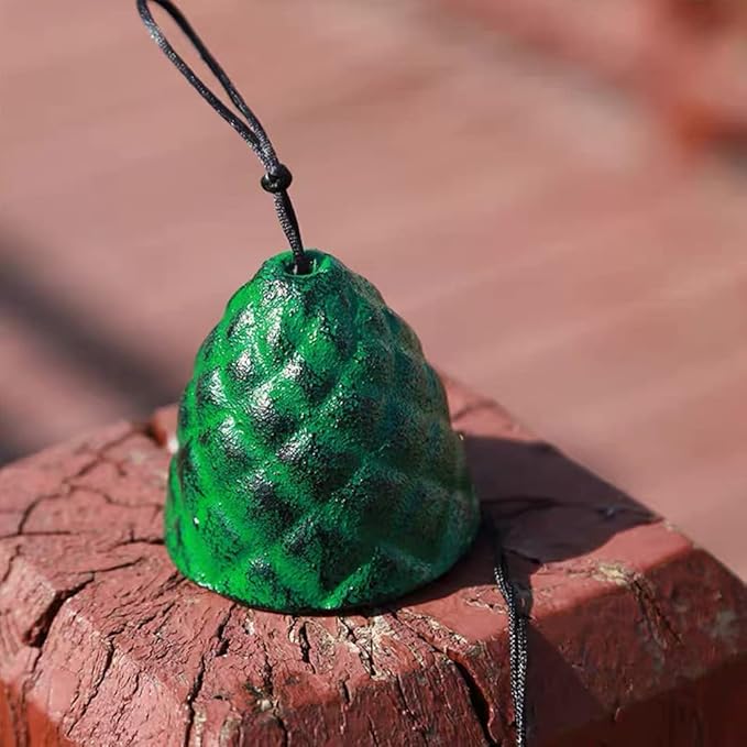 Japanese Lucky Pine Cones Small Wind Chimes Outdoor, Green Pine Cones Iwachu Cast Iron Temple Wind Bell Memorial and Sympathy Wind Chimes for Outside or Indoor Good Luck for Garden, Patio, Balcony