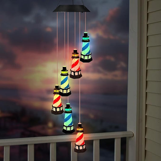 Solar Lighthouse Wind Chimes,YY Gardenia Hanging Lights Outdoor Garden Decoration,Lighthouse Gifts for Women,Yard,Outside,Porch,Patio
