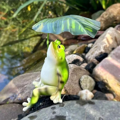 Frog Statue for Garden Decor, Resin Umbrella Frog Figurine for Fish Tank Plant Pot Patio Pond Decorations