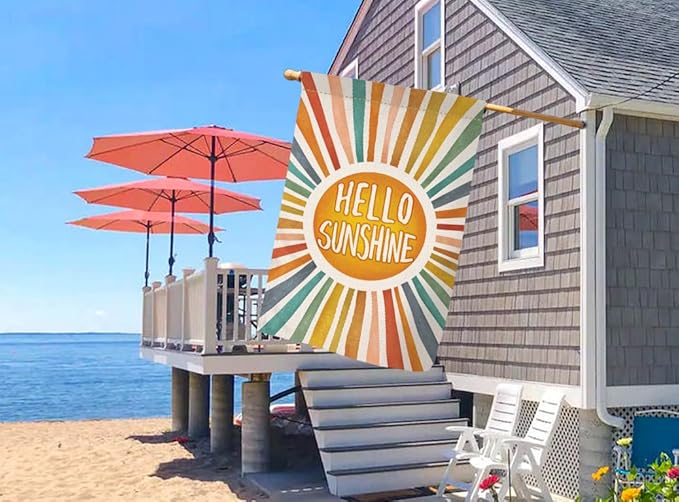 BLKWHT Hello Sunshine Summer House Flag 28 x 40 Vertical Double Sided Colorful Farmhouse Holiday Outside Decorations Burlap Yard Flag BW643-40