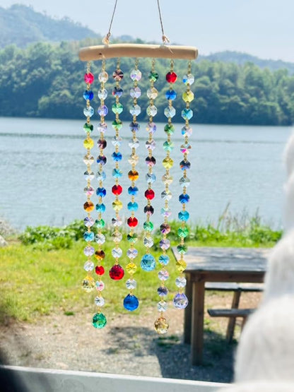 Crystal Suncatchers Window Crystals Hanging Suncatcher Colorful Glass Beads Chain Wind Chimes for Garden Outdoor Pendant Home Decor Gifts (Colorful Glass)
