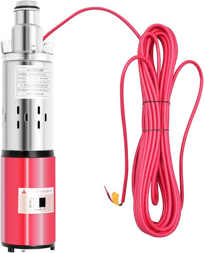 Deep Well Submersible Pump, DC 12V 180W Stainless Steel Water Pump, 6.6GPM Flow, 82ft Lift, for Industrial Home Farm Ranch Irrigation 4500RPM with 49ft Electric Cord