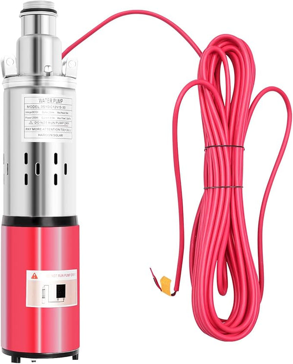 Deep Well Submersible Pump, DC 12V 180W Stainless Steel Water Pump, 6.6GPM Flow, 82ft Lift, for Industrial Home Farm Ranch Irrigation 4500RPM with 49ft Electric Cord