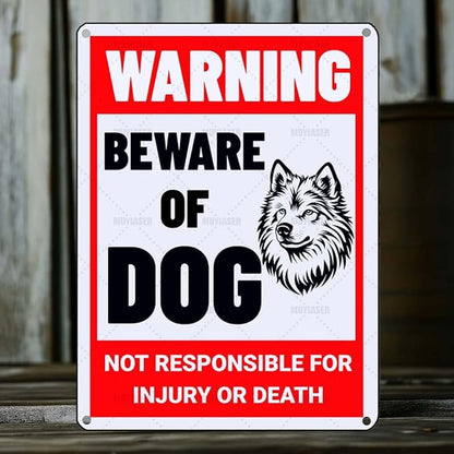 Beware of Dog Sign Samoyed Metal Sign Warning Beware of Dog Signs for Fence Outdoor Farm Garden Gate Home Yard Decor 12x16 Inch