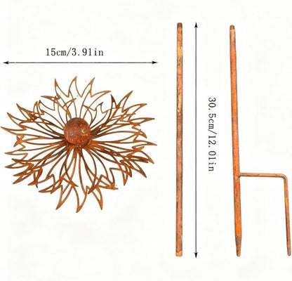 Rusty Metal Wild Flowers Garden Stakes 11.82 x 8.47 inches, Decorative Flowers Yard Stake Metal Art for Outdoor Garden Lawn Decor(Flower-D)