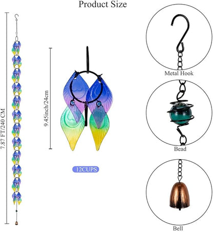 dreamysoul Rain Chains for Outside, 7.87FT Adjustable Glass Rain Chain, Colorful Leaf Rain Catcher Chains for Gutters Downspout, Eaves, Drainage