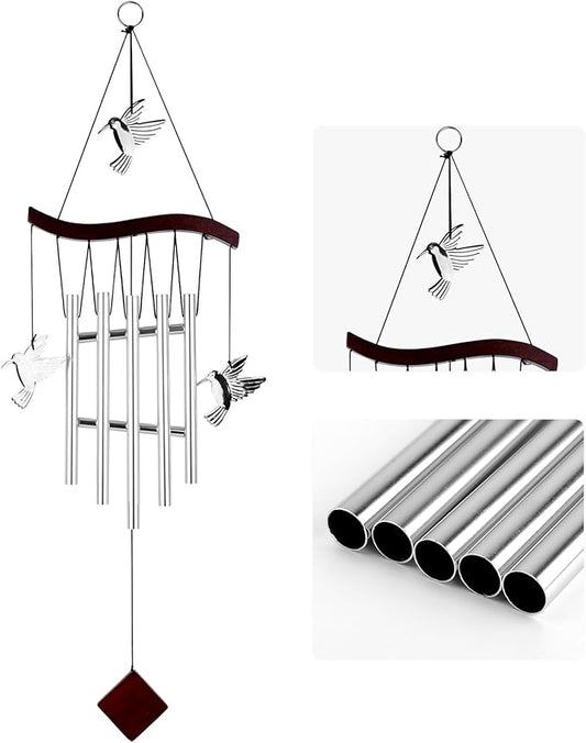 Hummingbird Wind Chime for Outside, Decorative Hummingbird Windchimes with 7 Aluminum Tubes Humming Bird Wind Spinner Memorial Sympathy Gifts for Mother Grandma Garden Indoor Outdoors Clearance