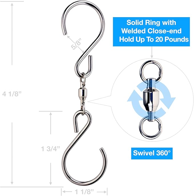 HS's Creation 6 Pack Dual Swivel S Hooks for Indoor Outdoor Organization Spinning Hanger Wind Chimes Spinner Prism Windsocks Hanging Plant Hanging Crystal Ornaments Rainbow Maker Pendant Etc.
