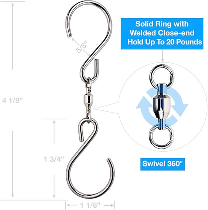 HS's Creation 6 Pack Dual Swivel S Hooks for Indoor Outdoor Organization Spinning Hanger Wind Chimes Spinner Prism Windsocks Hanging Plant Hanging Crystal Ornaments Rainbow Maker Pendant Etc.