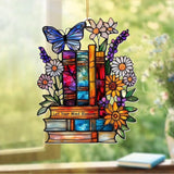 Book Ornament – Stained Glass Style Acrylic Christmas Ornament with,Teacher Back To School Gift, Bookish Gifts For Librarian, BookLovers,Reader, Women, Suncatcher Effect Decor For Christmas Tre,S-18
