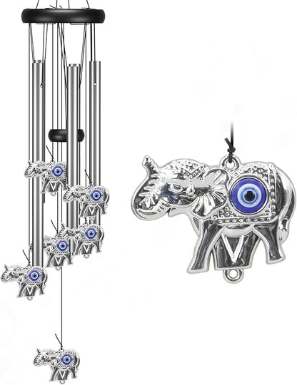 Angel Wind Chimes for Outside, Elephant Gifts for Women, Outdoor/Indoor Decorations for Patio, Porch, Garden Decor, and Backyard (Evil Eye Elephant)