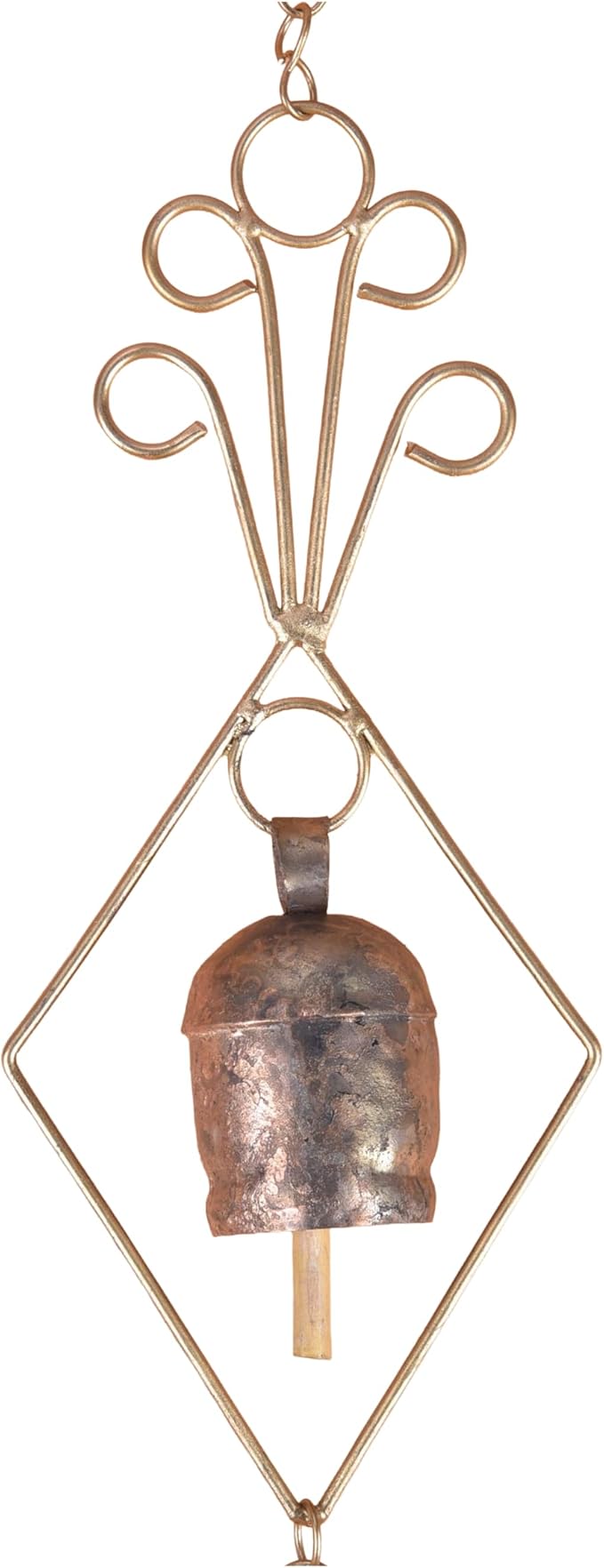 Rustic Gold Metal Wind Chimes for Outside Yard Decor – 33" Diamond Frame Hanging Wind Catcher - Bronze Finish Garden Accent for Porch, Balcony, Meditation, Memorial, or Outdoor Entryway