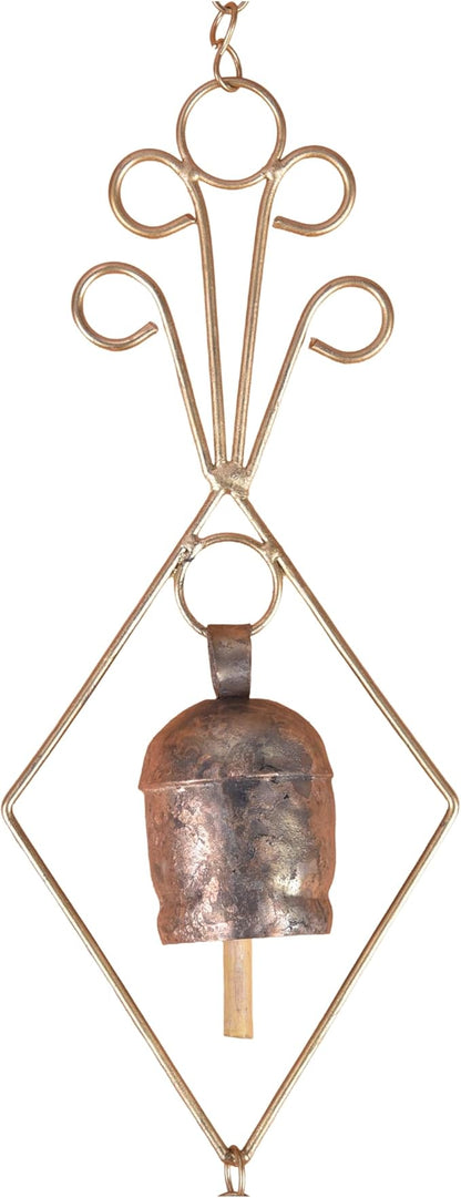 Rustic Gold Metal Wind Chimes for Outside Yard Decor – 33" Diamond Frame Hanging Wind Catcher - Bronze Finish Garden Accent for Porch, Balcony, Meditation, Memorial, or Outdoor Entryway