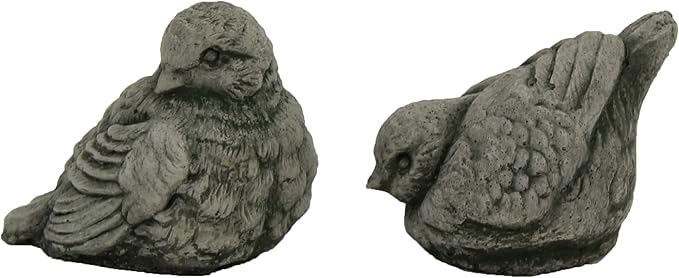European Robin Birds Pair Concrete Statues Cement Figurines Cast Stone Yard Art