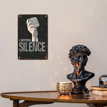 Vintage Tin Metal Sign Copy of I Destroy Silence for Gamer 8x12 Inch Retro Wall Decor for Home,Patio,Yard,Office,Funny Quotes and Motivational Sayings