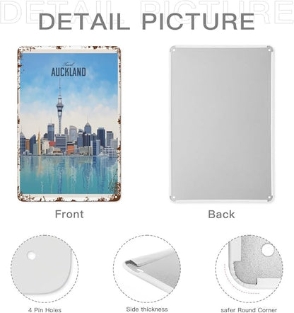 Vintage Tin Signs Travel Auckland 6 Retro Metal Wall Decor for Home,Garden & Patio Inspirational Quotes & Funny Life Posters 8x12IN