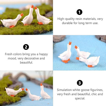 3Pcs White Resin Goose Figurines, Miniature Garden Statues, Indoor Outdoor Fairy Garden Decor Miniature Figurine Decoration for Micro Landscape Terrarium,Micro Landscape