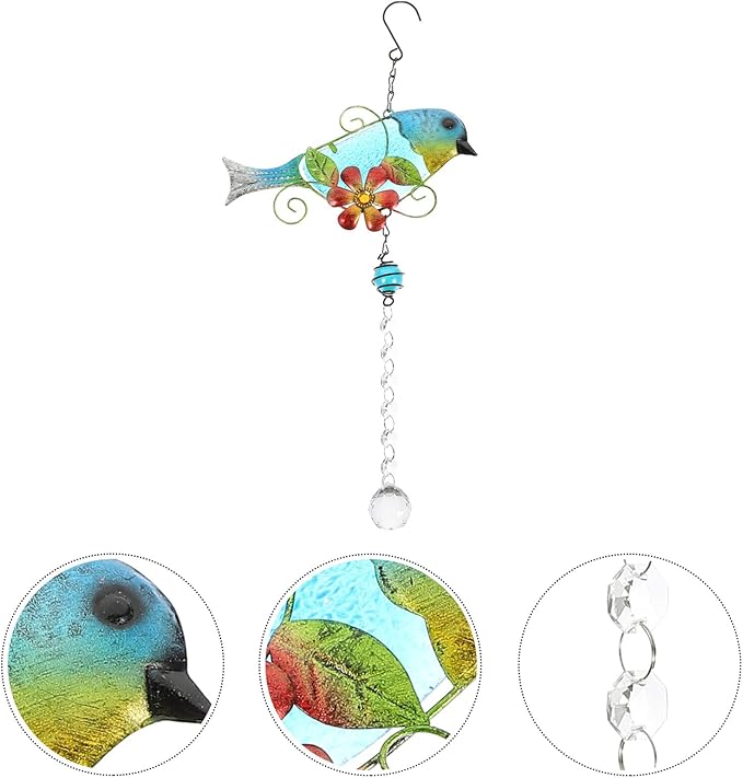 Toyvian Creative Crystal Bird Statue Garden Decor Outdoor Iron and Glass Bird Figurine Compact Lawn Ornament for Home and Patio Adornment