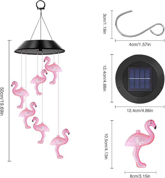 Flamingo Solar Wind Chimes Color Changing Solar Lights Outdoor Waterproof LED Wind Chimes Solar Powered Lights for Party Yard Garden Christmas Decoration Birthday Gifts for Mom Grandma