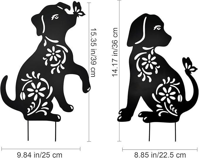 MrMrKura 2 Pack Metal Dog Stakes Garden Decor Stakes Black Dog Silhouette Statue for Outside Metal Dog Decorative Ornaments for Outdoor Garden Home Patio Yard Decor (2 Dogs)