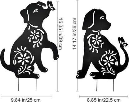 MrMrKura 2 Pack Metal Dog Stakes Garden Decor Stakes Black Dog Silhouette Statue for Outside Metal Dog Decorative Ornaments for Outdoor Garden Home Patio Yard Decor (2 Dogs)