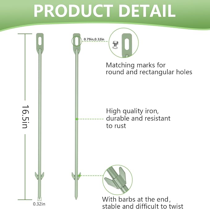 2 Pack Yard Sign Stakes Metal, 16.5" Long 0.3" Thick, Plant Support Stakes for Indoor & Outdoor Plants, Sign Poles Stakes, Tent Stakes for Outdoor Camping, Easy to Install - Green