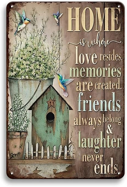 YOYI ART Garden Patio Signs for Outside - Vintage Metal Tin Signs, Humming-bird and Flower, Outdoor Wall Decor for Patio, Backyard, Garden Fence, Porch, Farm House and Yard Wall Art Decor, 8 x 12 inch