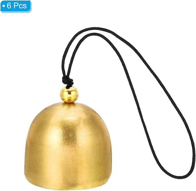 PATIKIL 6 Pcs Wind Chime, Hanging Bells Temple Bells Retro Outdoor Hanging Metal Chinese Wind Chime Round for Outside Garden Camping, Gold Black
