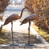 Metal Crane Garden Statues for Outdoor, Stainless Steel Antique Patina Standing Blue Heron Decoy, Large Sandhill Cranes Sculptures for Yard and Garden, Bird Yard Art for Patio Lawn Backyard Pond