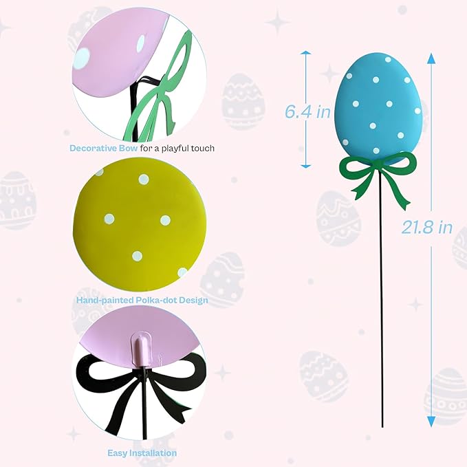 5 Packs Easter Eggs Decorative Garden Stakes Easter Decorations,Cute Easter Eggs Metal Yard Signs,Happy Easter Decorations Outdoor Yard for Spring Home Outside Lawn Front Porch Lawn Backyard Decor