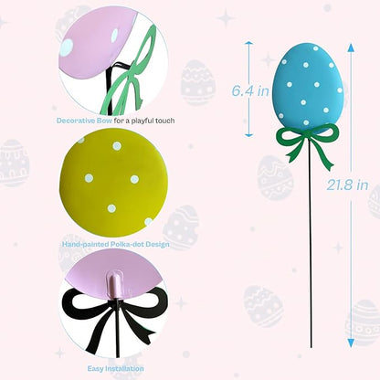 5 Packs Easter Eggs Decorative Garden Stakes Easter Decorations,Cute Easter Eggs Metal Yard Signs,Happy Easter Decorations Outdoor Yard for Spring Home Outside Lawn Front Porch Lawn Backyard Decor
